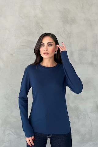 Pera Butik Özlem Yılmaz Viskon Bisiklet Yaka Bluz Lacivert