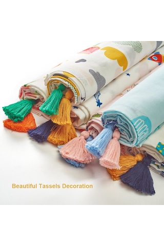 Geekyou Yeni Doğan Bebek Battaniyesi - Çift Katlı Bambü Lifli Pamuk Muslin - Uzay Gemisi Desenli Sarıcak Ve Örtü DiğER