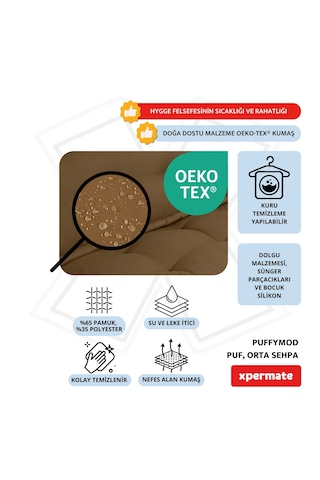 Xpermate Puffymod Dekoratif Kare Puf Orta Sehpa 40x40cmkahverengi