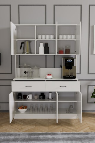 Elmas Kahve Köşesi Çok Amaçlı Dolap Beyaz Beyaz