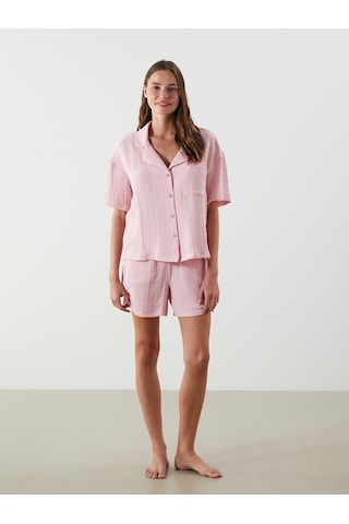 Lcw Dream Pembe Gömlek Yaka Müslin Kadın Şortlu Pijama Takımı