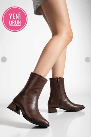 Kadın Kahve Sivri Burun Bot Kırışık Rugan Günlük Bot Boots Kahverengi