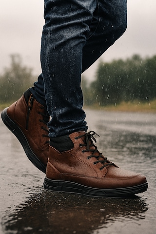 Growish Gr0253 Hakiki Floter Deri Kaydırmaz Koku Yapmaz Bilekten Streçli Üst Kalite Yarım Bot Kahverengi18