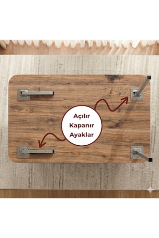 Ahşap Renk Oval Kenarlı Katlanabilir Yer Sofrası Ve Yemek Masası 119x69 Cm Metal Ayaklı 6 Kişilik Masa Ceviz