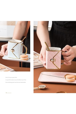 Novahub Şık Seramik Kahve Fincanı - Altın Kenarlı, 310ml Siyah Siyah