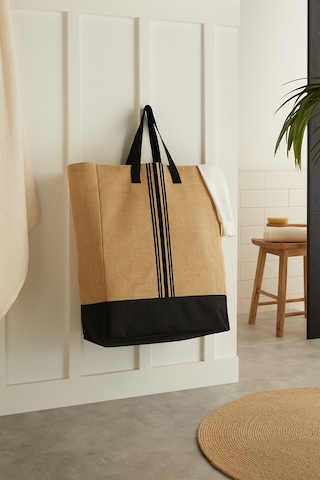 Ocean Home Textile Su Geçirmez Tabanlı Çizgili Jüt Çanta 40 x 25 x 55 CM