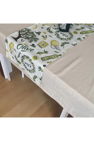 Zeytin Bahçesi, Duck Kumaş Runner, Su Ve Leke İtici Dayanıklı, Modern Tasarım 35x120 Cm Yeşil