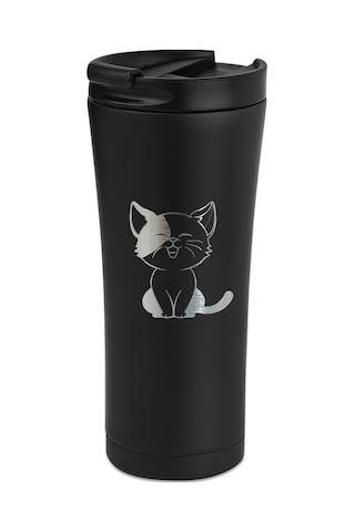 Termos Bardak 500 ml Kedi Şımarık Siyah