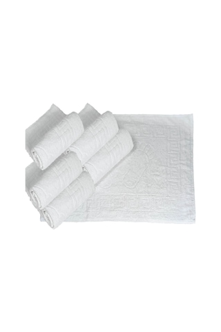 5 Li Otel Ayak Havlusu Bukle Ayak İzli 50x70 Cm Beyaz 12/1 Avs 200 Gr Beyaz