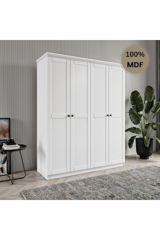 Dali 4 Kapılı Mdf Country Gardırop Beyaz