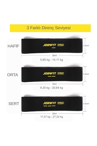 Joınfıt Pro Hip Egzersiz Direnç Bandı Seti 3 Lü 3 Farklı Direnç Seviyesi Squat, Pilates, Fitness Ve Kalça Antrenmanı İçin Spor Bandı Siyah