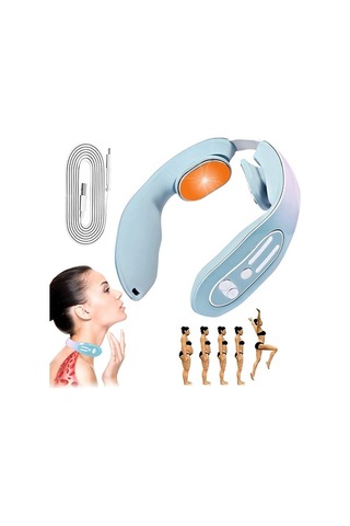 Dm K05 Taşınabilir Isıtmalı Boyun Masaj Aleti, Darbe Terapi, Akülü Akıllı Masaj Aracı, Açık Mavi Açık Mavi