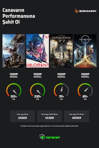 Monster Tulpar T7 V26.3.2 Core 7 250H 32 GB 1 TB SSD 8 GB RTX5060 17.3" Free Dos Dizüstü Bilgisayar