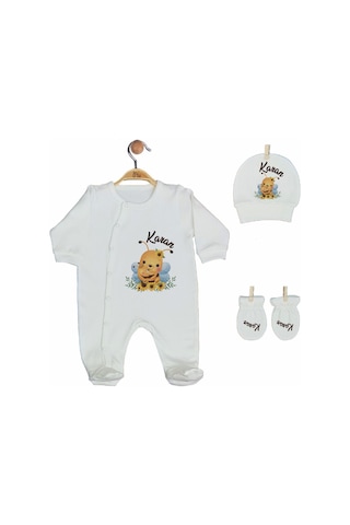 Pia Baby Gl 2015 İsme Özel Arılı Beşli Tulum Set Krem