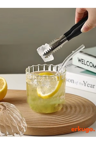 Cam Kapaklı Pipetli Borosilikat Sunum Bardağı, Isıya Dayanıklı Bardak, Kahve Bardağı 450 Ml Mocha