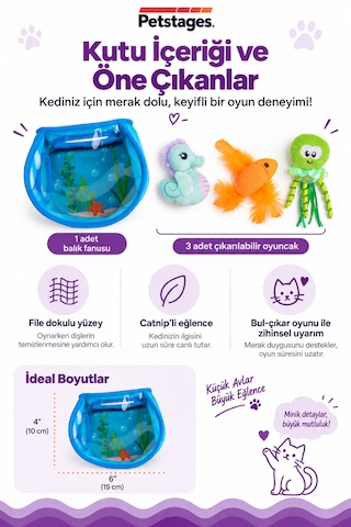 Petstages Hide Seek Fish Bowl Blue Catnipli Kedi Oyuncağı Peluş