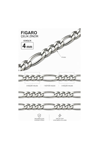 Gümüş Kaplama 316 L Paslanmaz Çelik Kz-105 Figaro 3+1 Zincir Kolye 4 Mm. Beyaz