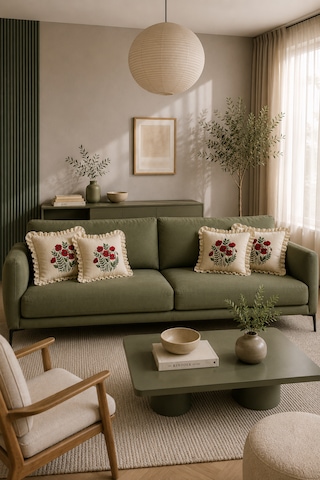 4'lü Fırfırlı Gelincik Desenli Dekoratif Kırlent Kılıfı %100 Pamuk Organik Boya Baskılı 45x45 Cm Şeffaf