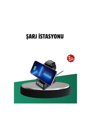 Kablosuz Şarjlı Dijital Masa Saati - 3 Parlaklık Seviyeli Led, Hızlı Şarj, Apple Uyumlu