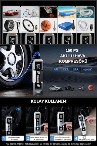 Yüksek Güç 4-in-1 Vakum Sos Işık Akü Takviye Şişirme Pompası Taşınabilir Şarj Edilebilir Otomatik Acil Ve Günlük Kullanıma Uygun Güç Cihazı