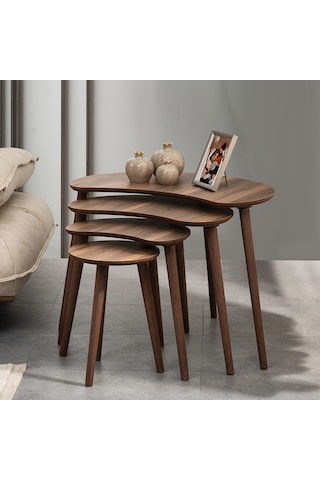 Vovvahome Moon 4lü Dörtlü Mdf Ahşap Zigon Sehpa - Ceviz