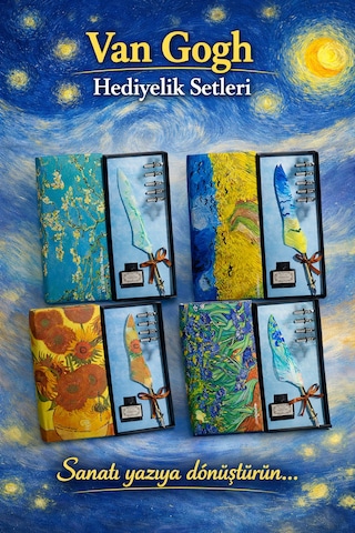 Van Gogh Temalı Tüylü Divit Kalem Seti Sanatsal Tasarım, Özel Mürekkep, Hediyelik Nostaljik Yazı Kalemi diğer