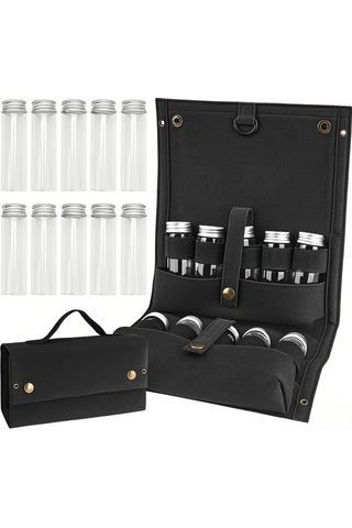 Symbee Kamp Ve Barbekü İçin Kanvas Çantalı 10 Adet Pet Baharat Şişesi Seti - Siyah Taşınabilir Dışarıda Pişirme Aleti Çok Renkli