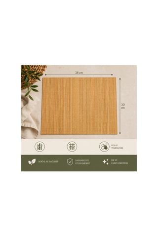 6'lü Set Bambu Amerikan Servisi Doğal Şık Sofra Sunumu Dekoratif Hasır Görünümlü Masa Servisi 30x38 Cm Kahverengi