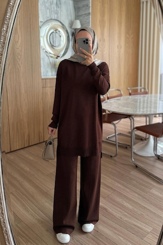 Ka Hijab Işıltılı Merserize Takım - Kahverengi