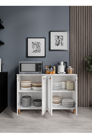 Stella Çok Amaçlı Bohem Dolap, 4 Kapaklı Bohem Mutfak Dolabı