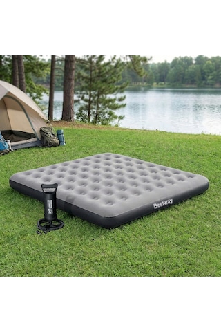 Bestway Ultra King 3 Kişilik Şişme Yatak Ve Manuel El Pompalı 203x183x22cm 671hc Bw148 Gri