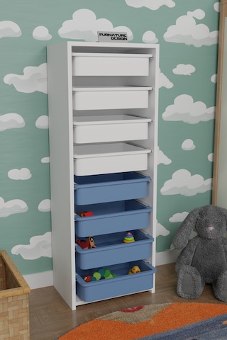 8 Sepetli Çok Amaçlı Oyuncak Mutfak Dolabı - Beyaz-mavi&beyaz