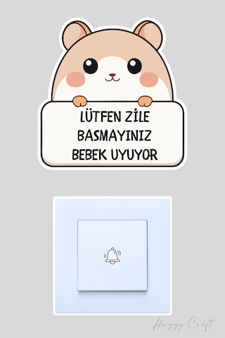 Lütfen Zile Basmayınız Bebek Uyuyor Şirin Kedi Sticker Kapı Zili Etiketi