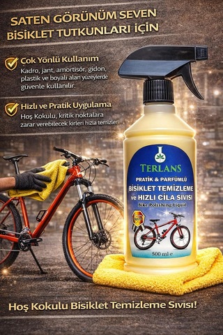 Terlans Parfümlü Bisiklet Temizleyici & Hızlı Cila 500 Ml + Mikrofiber Bez / Organik Kir Giderici, Parlak Yüzey Çok Renkli