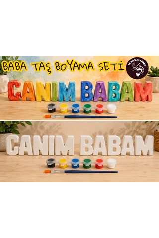 Baba Hediyelik Taş Boyama Seti 10 Obje + 6 Renk Boya + 1 Fırça + Boyama Sertifikası