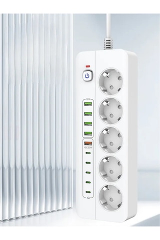 Pro P13 3000w Akım Korumalı 5 Girişli Type-c Ve Usb Girişli Uzatmalı Grup Priz Beyaz 2
