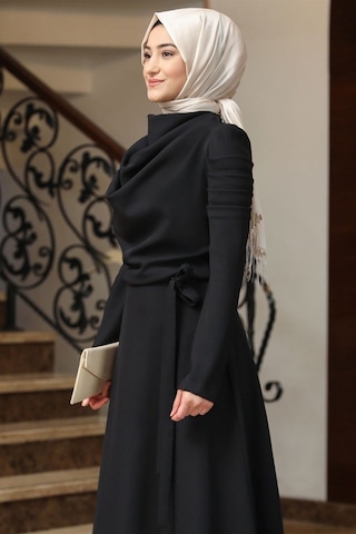 Kardelen Tesettür Elbise Siyah Siyah
