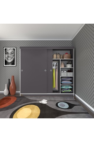 Kenzlife Gardırop Sürgülü Kapaklı Kapılı 200 Papatya Gri Gardolap Dolap