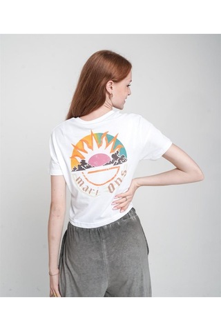 Kız Çocuk Sırtı Güneş Baskılı Bağlamalı Crop-12869 Beyaz