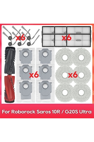 Xurunkeji Roborock Saros 10r / G20s Ultra Ana Yan Fırça Hepa Filtre Paspas Bezi Toz Torbası Robot Süpürge Yedek Parça Seti