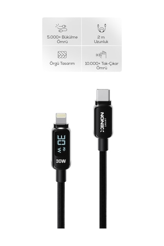 Type-c To Lightning Apple Uyumlu iPhone Şarj Kablosu 30w Pd Hızlı Şarj, 2m, Led, Örgü, 480mbps X6427