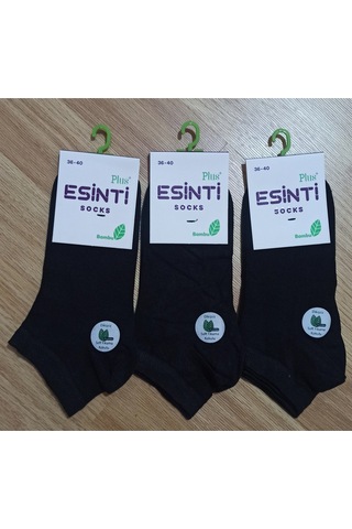Esinti Bayan 12 Adet Tek Renk Bambu Dikişsiz Patik Çorap Siyah