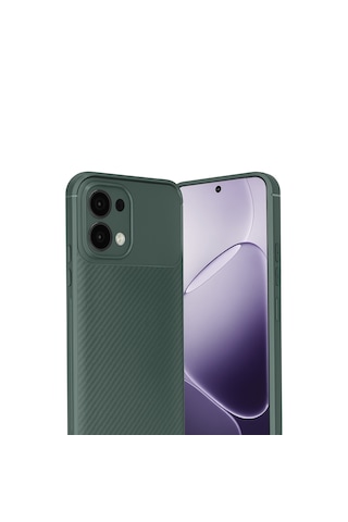 Oppo A6 Pro Uyumlu Karbon Fiber Desenli Auto Focus Lens Korumalı Şık Kılıf Koyu Yeşil