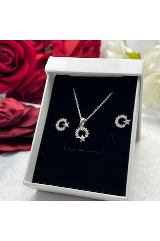 Ay Yıldız Model Kadın 2'li Set 925 Ayar Gümüş Zirkon Taşlı Gümüş