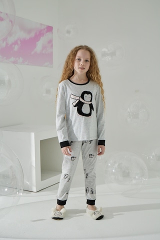 Kız Çocuk Uzun Kol Gri Pijama Takımı C8t5n7o5 001