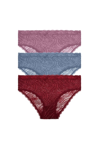 3 Lü Dantelli Yüksek Bel Slip Külot Pembe