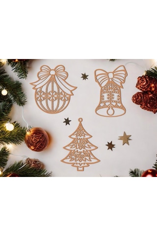 10 Parça Ahşap Yılbaşı Ağacı Süs Seti-5 Ortalama 6-8 Cm Noel Ağacı Süsü