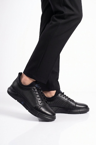 Komcero Kauçuk Tabanlı Bağcıklı Sneaker Siyah Hakiki Deri Erkek Casual Ayakkabı Hz0795-510