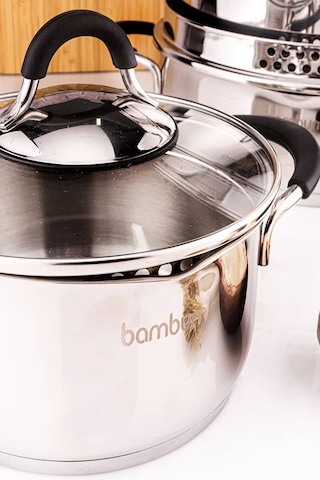 Bambum Stellar 8 Parça Çelik Tencere Seti - Silver Gümüş