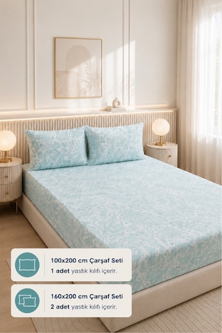 Desenli Lastikli Çarşaf Takımı Fitted Çarşaf Ve Yastık Kılıflı Seti Tek-çift Kişilik Yeşil